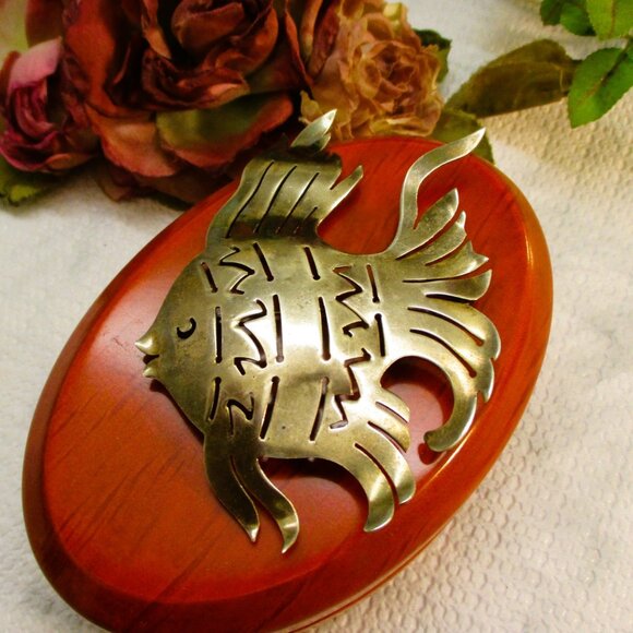 CALVAIRE Sterling Silver Angel Fish Brooch ~ RARE Vintage Designer Sterling Fish - Picture 9 of 15